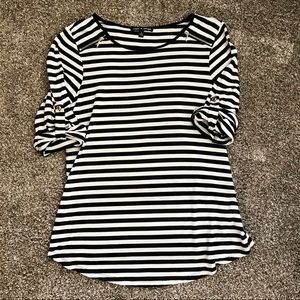 Black and White Striped Blouse with Zippers